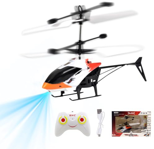 Remote Control Helicopter for Kids, RC Helicopter Toys, One Key Take Off and Landing, Easy to Fly Indoor and Outdoor Radio RC Flying, for Age 3+ Kids Party Gifts (Yellowish-White)
