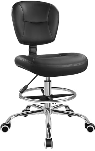 WKWKER Silla de dibujo con reposapiés ajustable, taburete de oficina giratorio de 360 grados, silla de escritorio con respaldo para oficina, laboratorio, estudio, spa, dormitorio, cocina, tienda