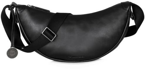 Marc Peter® Crossbody Moon Bag | Halbmond Handtasche aus Leder | Stylische Umhängetasche mit verstellbarem Gurt | Schultertaschen für Damen Schwarz Nappa