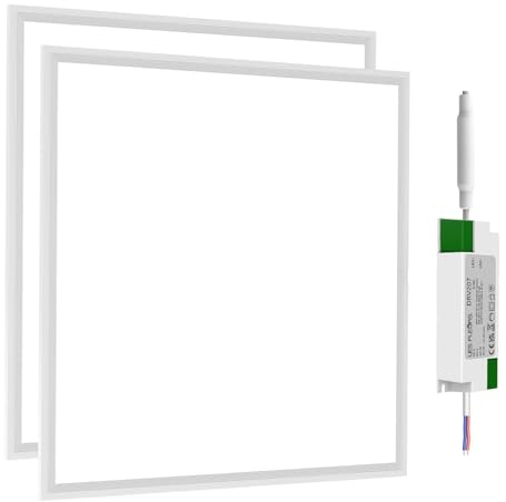 LES FLEURS Square Led Panel Lights 600 x 600 mm, 4000K Natural Light Recessed Office Ceiling Panel Down Light, 30W 3850 Lumen Commercial Flat Backlit Fixture (2 Packs)