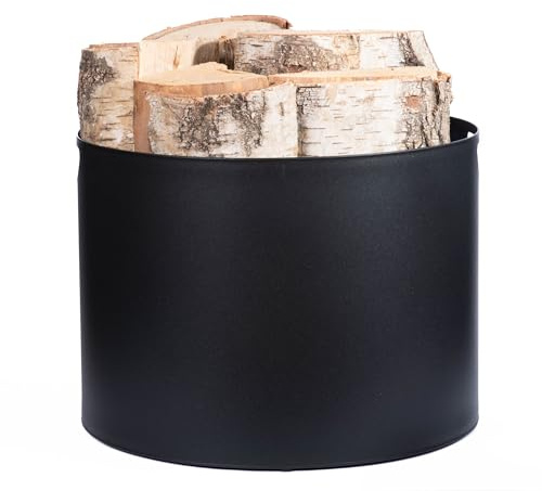 Kapaga – Kaminholzkorb 33 x 26 cm – Metall Schwarz pulverbeschichtet – Holzträger mit Muster – Robuster Holzkorb für Kamin, Wohnzimmer & Deko, Kaminholzträge