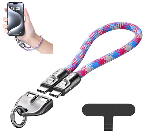 Growalleter Cable de carga C a C de 240 W con diseño de pulsera portátil, cordón de carga rápida de 5 A, cable USB-C portátil para smartphones, tabletas, portátiles (rosa)