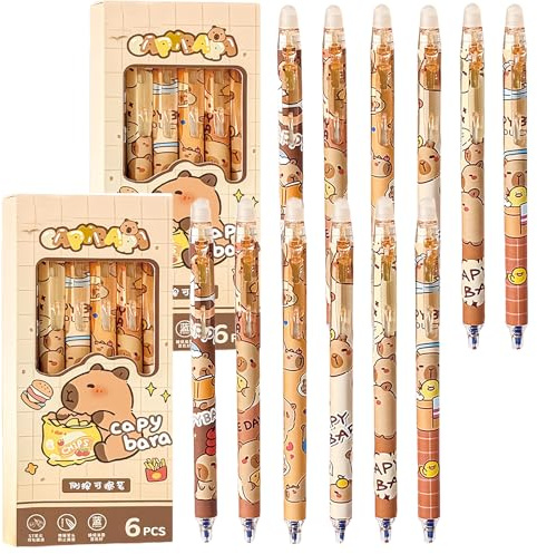 12 Radierbar Tierisches Kugelschreiber Gelstifte Radierbarer Süßer Stil | Capybara Erasable Pens Tintenroller 0,5 Mm Feine Spitze Können Schülergeschenk Schulbürobedarf (Blaue Tinte) Verwendet Werden