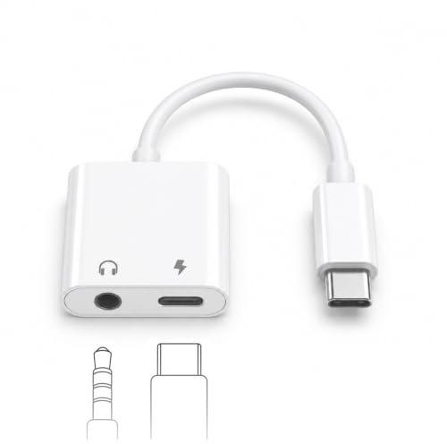 2 en 1 Adaptador USB C a Jack 3.5 mm y USB C PD 60W Carga Rapida para iPhone 17/16/15 Plus/Pro Max, Adaptador Tipo C a Jack para Samsung S26/S25/S24/S23 Ultra, iPad Pro/Air/Mini, Tab S11/S10/A11/A10