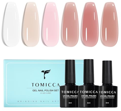 TOMICCA UV Nagellack Set 6 Farben Transparent Rosa Gel Nagellack 8ml | Natur Gellack Soak-Off UV LED Manicure Gel Lacquer Varnish für Nagelstudio DIY Home