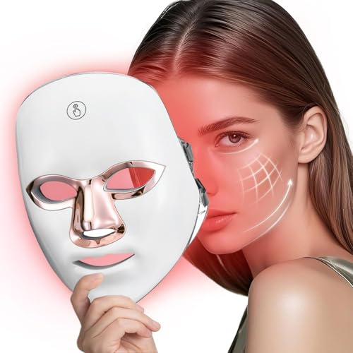 Maschera LED per Viso 7 Colori con 90 LED - Dispositivo di Terapia della Luce per Ringiovanimento,Anti-rughe,Schiarimento Macchie e Pelle Uniforme,Ricarica Type-C,Touch Control e Design Confortevole