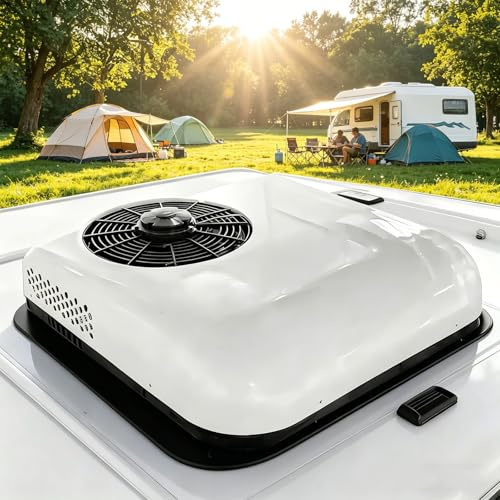 levigationlu Condizionatore Camper 12V/24V – 2200W Raffreddamento Rapido e Riscaldamento, Climatizzatore Camper Ultra Silenzioso con Telecomando, Flusso d’Aria 360°, per Camion e Van 12v