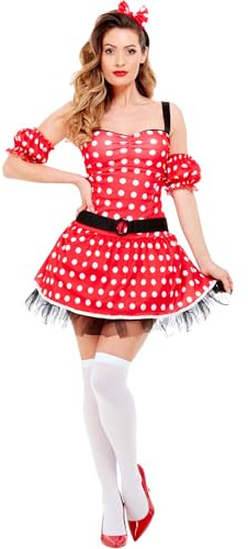 Smiffys Madame Mouse Costume, Red with Dress, Arm Cuffs and Headband, Fairytale, Wings and Wands Fancy Fancy Dress, Animal Dress Up Costumes