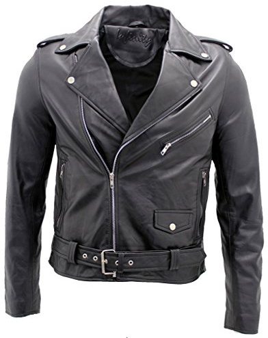 Hommes Noir Brando Veste Motard en Cuir M