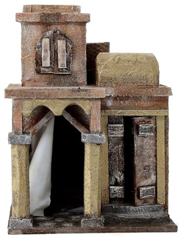 Holyart Miniatur-Verkaufsstände, Häuser und -Brunnen für Krippen: Arabisches Haus mit Kuppel und Zelt für Krippe 10 cm, 25x15x20 cm