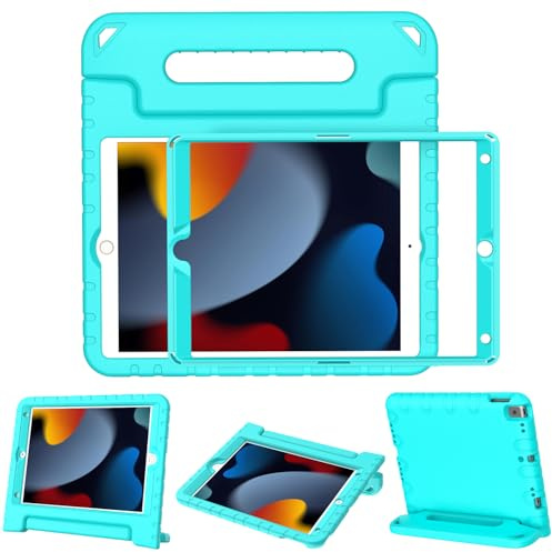 Surom Case for iPad 9th 8th 7th Gen 2021/2020/2019 10.2 Inch, Turquoise | Built-in Screen Protector, Shockproof Convertible Handle Protective Cover, Sturdy Stand, Lightweight Protective Case