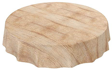 Anro bordsduk av vaxduk, tvättbar bordsduk av vaxduk, vaxduk, trä, beige-brun, rund, 120 cm
