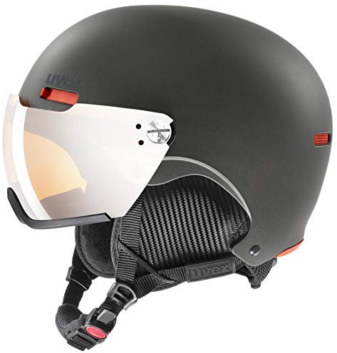 uvex hlmt 500 Visor - robuster Skihelm für Damen und Herren - individuelle Größenanpassung - mit Visier - Dark Slate orange matt - 52-55 cm
