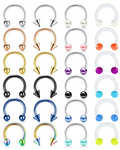 Rajnard Piercing Nariz Piercing Septum Anillos 16G 10 mm Acero quirúrgico y plástico Helix Piercing Tragus Cartílago Labio Anillo de Herradura Perla Bola fluoroescente