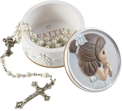 Precious Moments Rosary Box for Girls – Faith is The Light That Guides You – First Communion Gift with Pearl-Look Rosary – 202428
