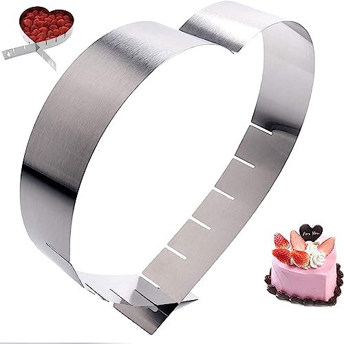 Backform Verstellbar Herz-Tortenring Kuchenform-Edelstahl Backform ohne Boden Herz Backformen Groß Tortenring Hitzebeständige für Tortendeko Kekse Back Zubehör Schichtkuchen Kuchen Urlaubs Party