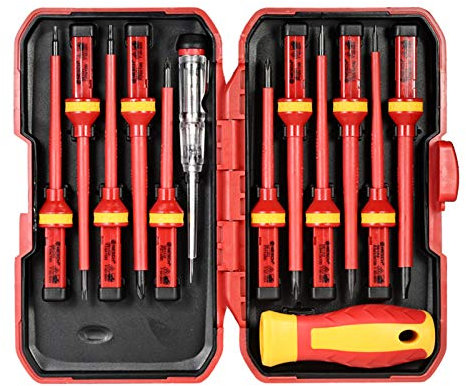 Jeu de tournevis magnétiques, Weytoll 13 tournevis isolés interchangeables 1000V avec embouts magnétiques à fente d'outils de réparation pour électriciens