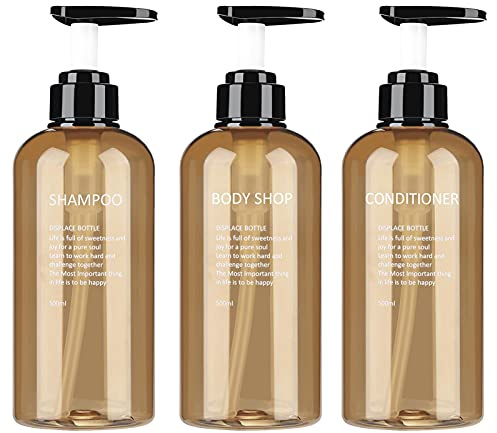 Confezione da 3 flaconi Vuoti da 500 ml/300 ml con Pompa da 17 Once Ricaricabili Shampoo e Balsamo Bottiglia Blu Plas-Tic Pompa Dispenser per Bagno