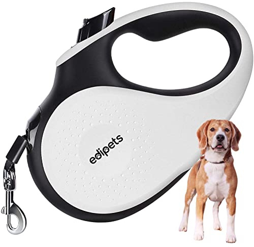 Edipets, Hundeleine ausziehbar, einziehbar, 5 Meter, 360 Grad, ohne Verwicklung, Nylonband für Rechts- und Spaziergänge, für mittelgroße und kleine große Hunde (< 25 kg, weiß)