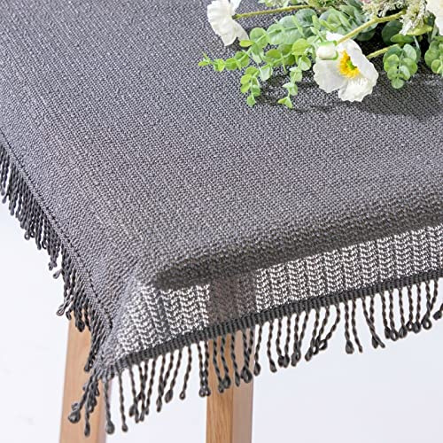 Gartentischdecke mit Fransen | Grau/Anthrazit - Rund - 140cm | Weichschaum-Tischdecke | Schaumdecke | Klassik-Outdoor-Decke | rutschfest | wetterbeständig