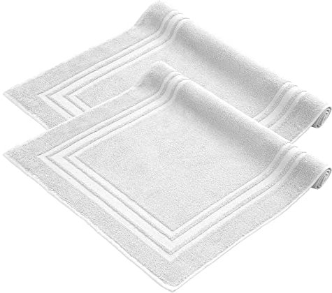 Komfortec Lot de 2 Tapis de Bain, en Tissu éponge, lavables, 600 g/m² et 100% Coton Absorbant et à séchage Rapide, Blanc, 50 x 70 cm