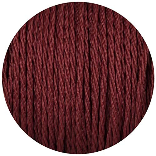 DC VOLTAGE 5M Burgundy Twisted Fabric Cable 2 Core 0.75mm² Lamp Flex | 16.4ft Vintage Braided Flex with Copper Conductors Two, Ideal for Pendant Lights, Chandeliers and Lamp Rewiring