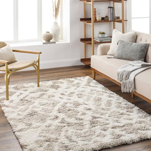 Livabliss Sarajevo Shaggy Berber - Flauschiger groß für Wohnzimmer, Esszimmer, Schlafzimmer, Langflor Hochflor e flauschig - 160x220 cm, Wohnzimmer in Beige und Weiß