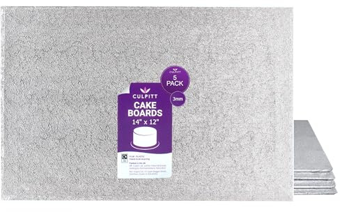 Culpitt 14 x 12 (30.5cm) Silver Cake Boards, Oblong - 5 Pack | 3mm Hardboard, 35.5 x 30.5cm Each, Fits 11 x 9 Fruit Cake Or 12 x 10 Sponge, Lightweight Yet Strong
