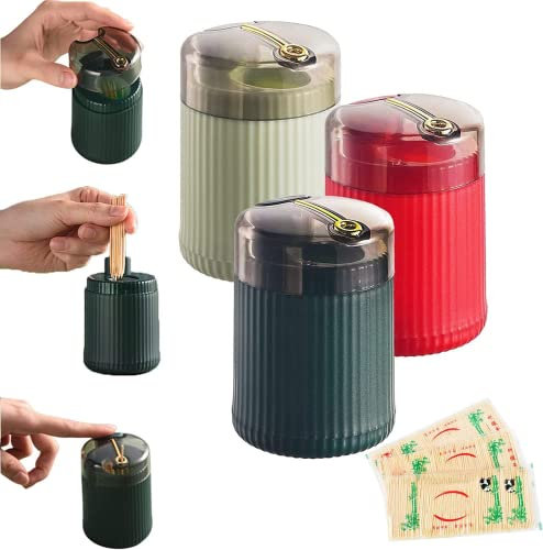 BestAlice 3 Stück Pop-Up-Automatischer Zahnstocherspender, 2023 neuer Zahnstocherhalter, kreative tragbare Zahnstocher-Box für Zuhause und Küche (3 Farben)