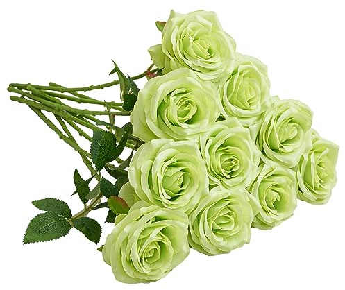 IUKnot Ramo de flores artificiales abiertas, tallos de rosas artificiales para arreglos de boda, ramo de novia, centro de mesa, flores de seda sintética (verde)