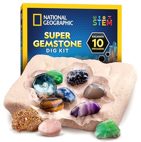 National Geographic Gemstone Dig Kit – Dig Up 10 Real Gemstones and Crystals, Science Kit for Kids, Gem Digging Kit, Gift for Girls and Boys, Mining Kit, Rock Collection