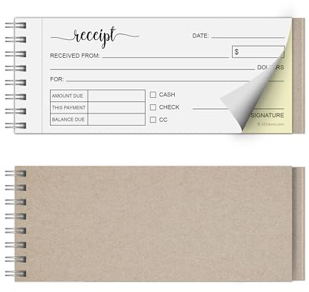321Done Receipt Book, 2-Part Carbonless Spiral Bound 2.75x6 - Made in USA, 50 White/Yellow Pages, Receipt Book with Carbon Copies for Small Business