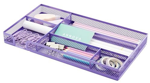 Annova Bandeja organizadora de cajones de Escritorio para organización de Oficina, Malla de Metal, Accesorios y Suministros de Oficina (Purple)