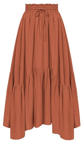 Scarlet Darkness Women Summer Skirt High Waisted Casual Long Skirts with Pockets Flowy Maxi Skirt Orange L