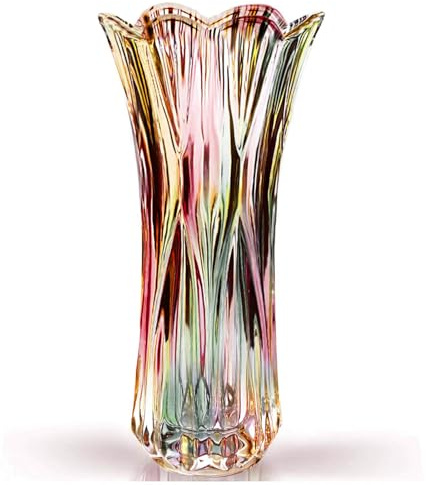 Yuccasly Glass Vase-Colorful Flower Vase Decor for Home Dining Table Centerpiece Office Wedding Holiday Party(Phoenix Tail Pattern)