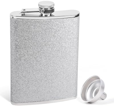 SPDYCESS Edelstahl Flachmann 8oz Glitzer Frauen Flachmänner mit Trichter Tragbar Flachmann von Alkohol Whisky zum Wandern Camping Hochzeit Party