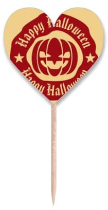 Palillos de dientes de calabaza con diseño redondo rojo para Halloween, palillos de dientes, etiqueta de corazón, palillos para cupcakes