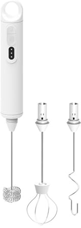 Meichoon Espumador de Leche Manual con 3 Cabezales Mezcladores y 3 Velocidades Totalmente Automático y Recargable para Café con Leche Chocolate Caliente KT52 Blanco