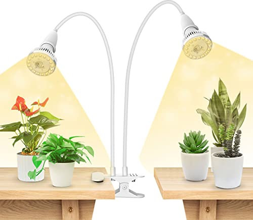 SANSI Lampada per Piante LED 20W per Piante da Interno, Lampada per Coltivazione Clip a Spettro Completo con 2 Lampadine E27 Rimovibili 4000K per Germinazione delle Piante Crescita Fioritura
