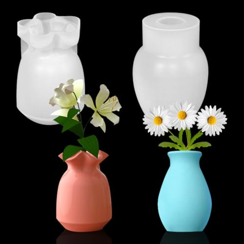 Koonafy 2 Stücke Vase Silikonform, DIY Blumenvasen aus Harz oder Epoxidharz, Kerzenständer, Handgefertigte Silikonformen für Vasen, Stifthaltern und Dekorative Accessoires (D-2pcs)