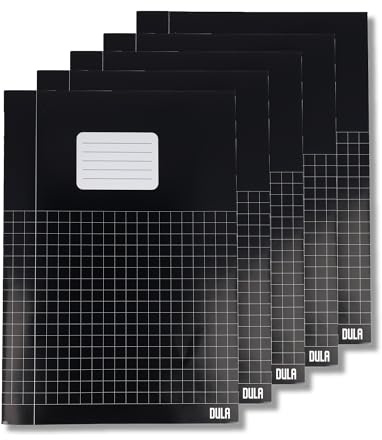DULA Schulhefte, A4 Kariert 10 mm, Schwarz, 5 Stück, Schulheft geruit