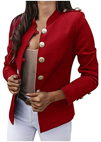 Boucle Blazer dam kort – kort blazer, elegant affärsjacka, eleganta kostymer med knappslå, jacka damer, övergångsjacka, smal passform, kort jacka, ståkrage, traditionell blazer, ytterkläder, röd, 3XL