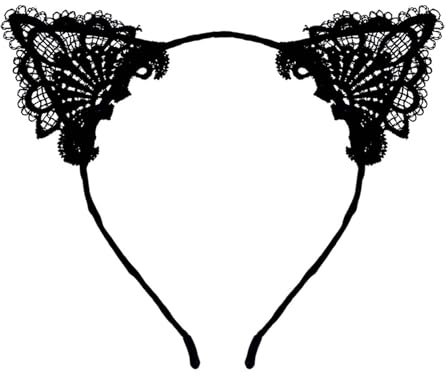 WLLHYF Haarreif mit Katzenohren aus Spitze, schwarz, Halloween-Kostüm, Haarband, Party, Kopfschmuck, Kopfbedeckung, Festival, Cosplay, Haarschmuck für Frauen und Mädchen (Schwarz, 1PC)
