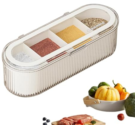 Caja de condimentos – Azucarero, tarro de sal, contenedor de condimentos, caja de 4 compartimentos, contenedor portátil de condimentos para sal, té, frutas secas