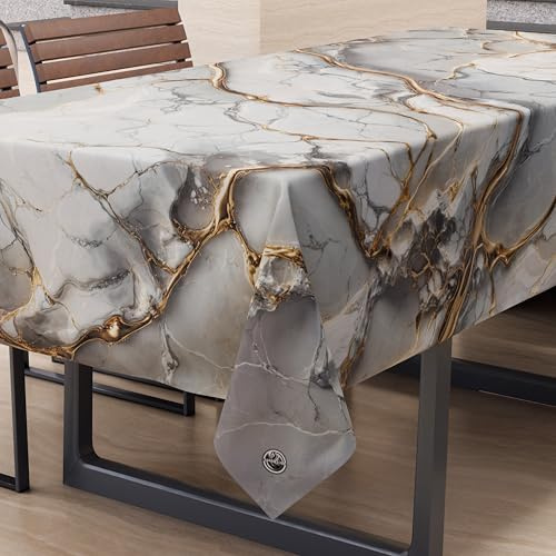 PETTI Artigiani Italiani - Tovaglia Antimacchia Rettangolare Copritavolo Cucina Elegante Effetto Marmo Grigio Chiaro X6 Posti (140x180 cm) 100% Made in Italy
