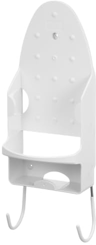 Amosfun Ironing Board Holder Wall Mount PBT Plastic Steel 31x12.7x5.4cm | Wall-mounted design, PBT plastic with steel hooks, heat-resistant, space-saving, for laundry rooms and hotels.