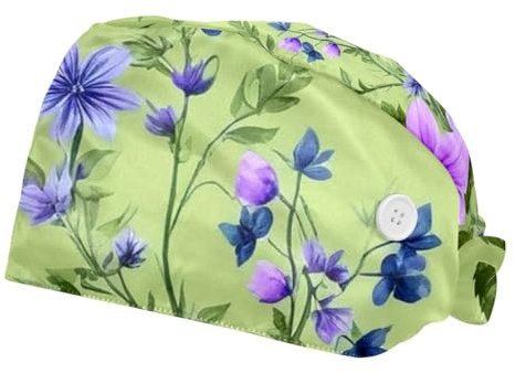 FQURFHY 2 Stücke，OP-Hauben für Frauen，OP-Haube für Frauen mit Satinfutter，Pflege-Haarnetz,Für den Schönheitssalon,Wildblumenstrauß