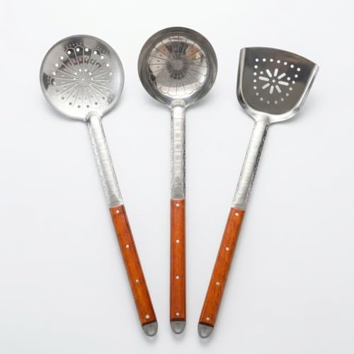 3er-Set XXL 60 cm Schöpflöffel Schaumkelle Pfannenwender Suppenkelle | Küchenhelfer Gießlöffel Soßenlöffel Schumovka Schaumlöffel Edelstahl Perfekt für Kazans Wok-Pfannenwender Wok Besteck