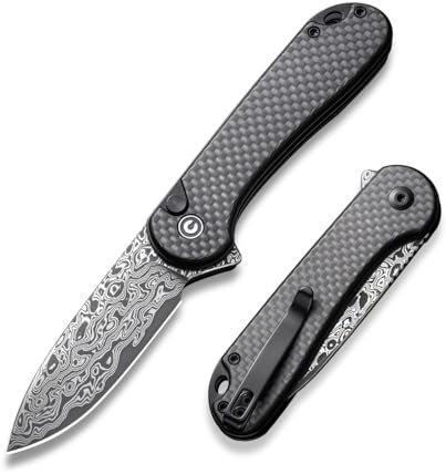 CIVIVI Elementum II Folding Pocket Knife with 7.51CM Damascus Blade & Carbon Fiber and G10 Handle, Outdoor Knife with Clip