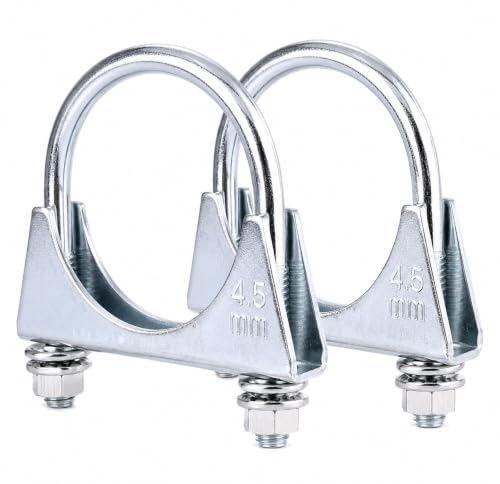HARY 2 Pcs Car Clamp, 45mm Exhaust Clamps, Universal Saddle Style U Bolt Clamp, Heavy DutyExhaust Clamp, Exhaust Tail Pipe Clamps for Motorcycle and Car Exhaust System Repair Parts